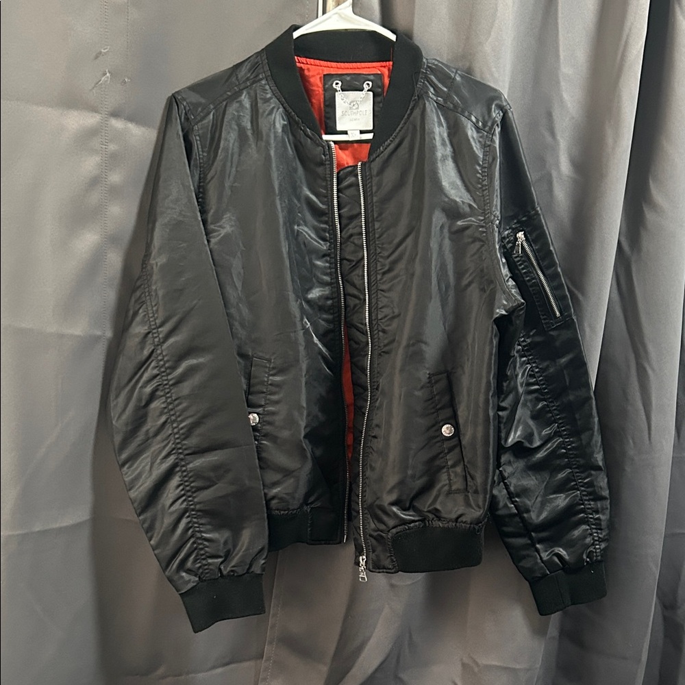 South Pole Black Bomber Jacket with Red Interior